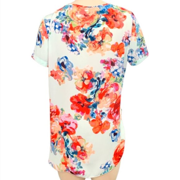 Spense Watercolor Floral Semi-Sheer Short Sleeve Tunic Top M 104F - Picture 4 of 6